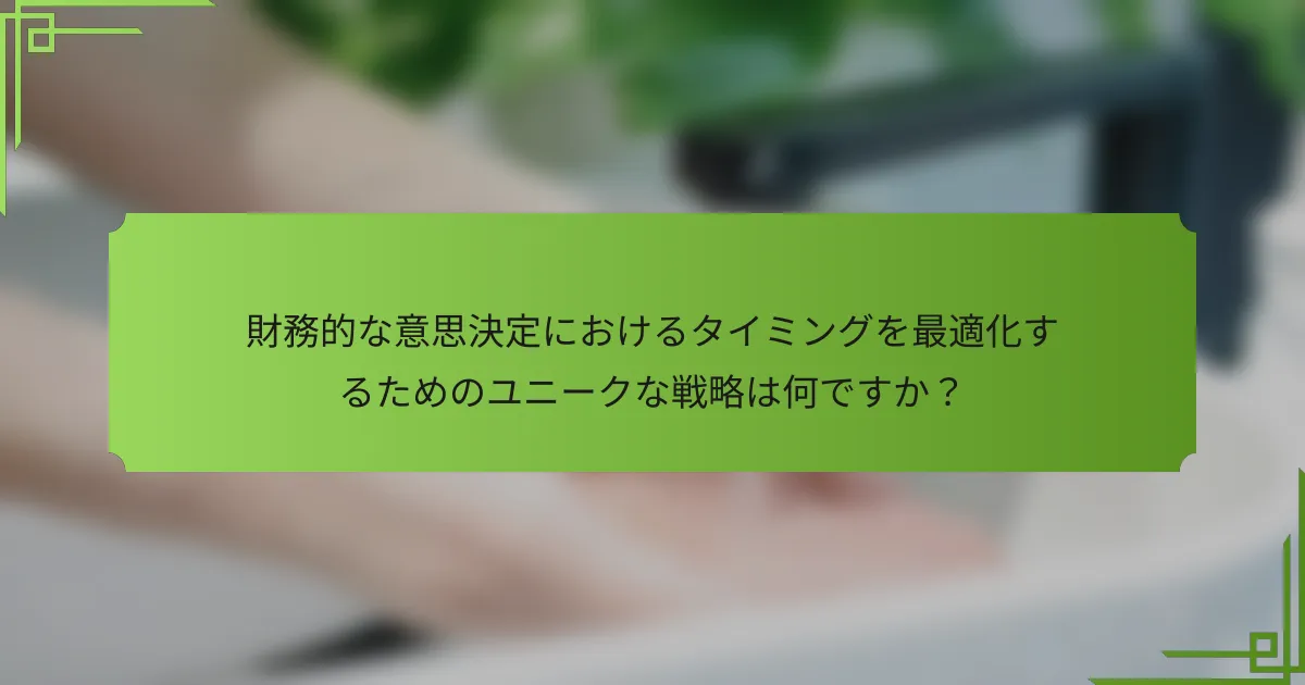 財務的な意思決定におけるタイミングを最適化するためのユニークな戦略は何ですか？