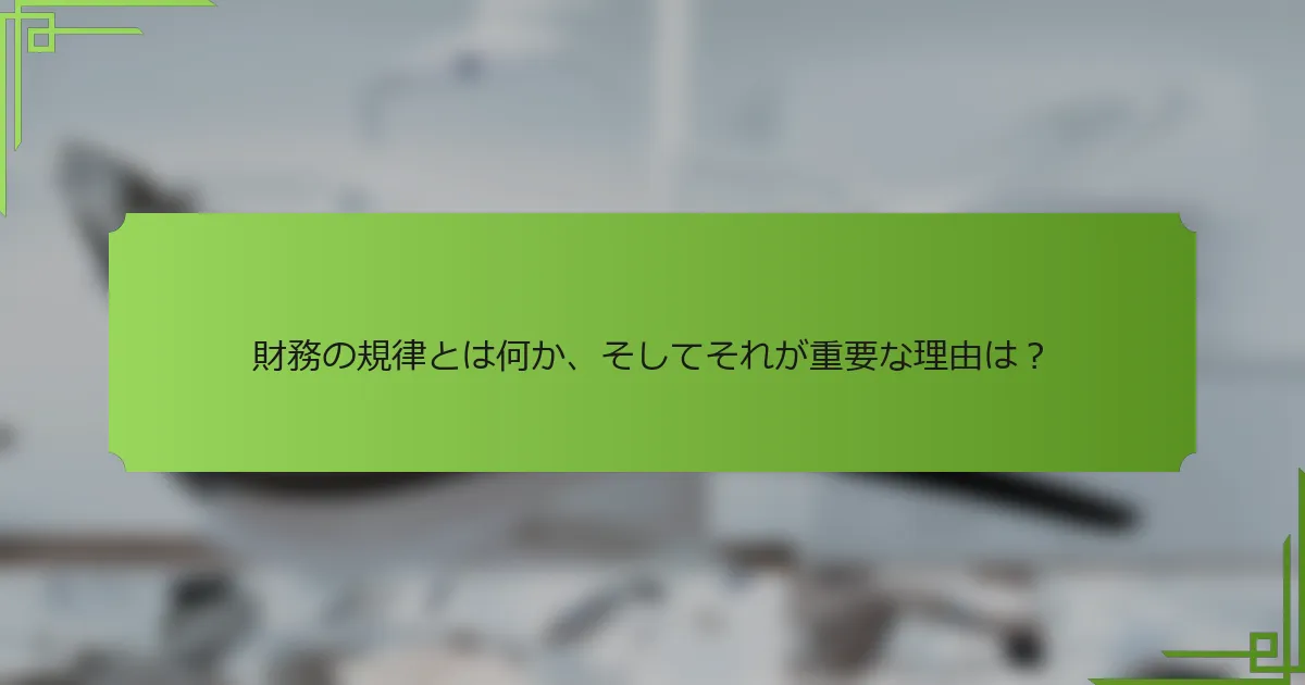 財務の規律とは何か、そしてそれが重要な理由は？
