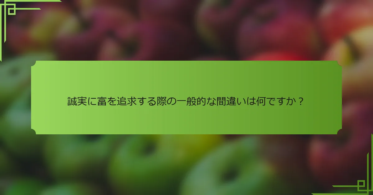 誠実に富を追求する際の一般的な間違いは何ですか？
