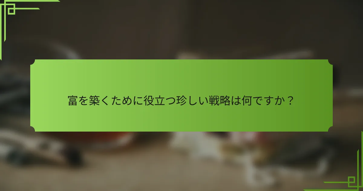 富を築くために役立つ珍しい戦略は何ですか？