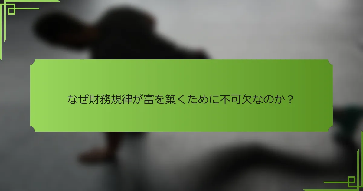 なぜ財務規律が富を築くために不可欠なのか？