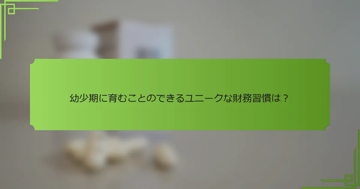 幼少期に育むことのできるユニークな財務習慣は？